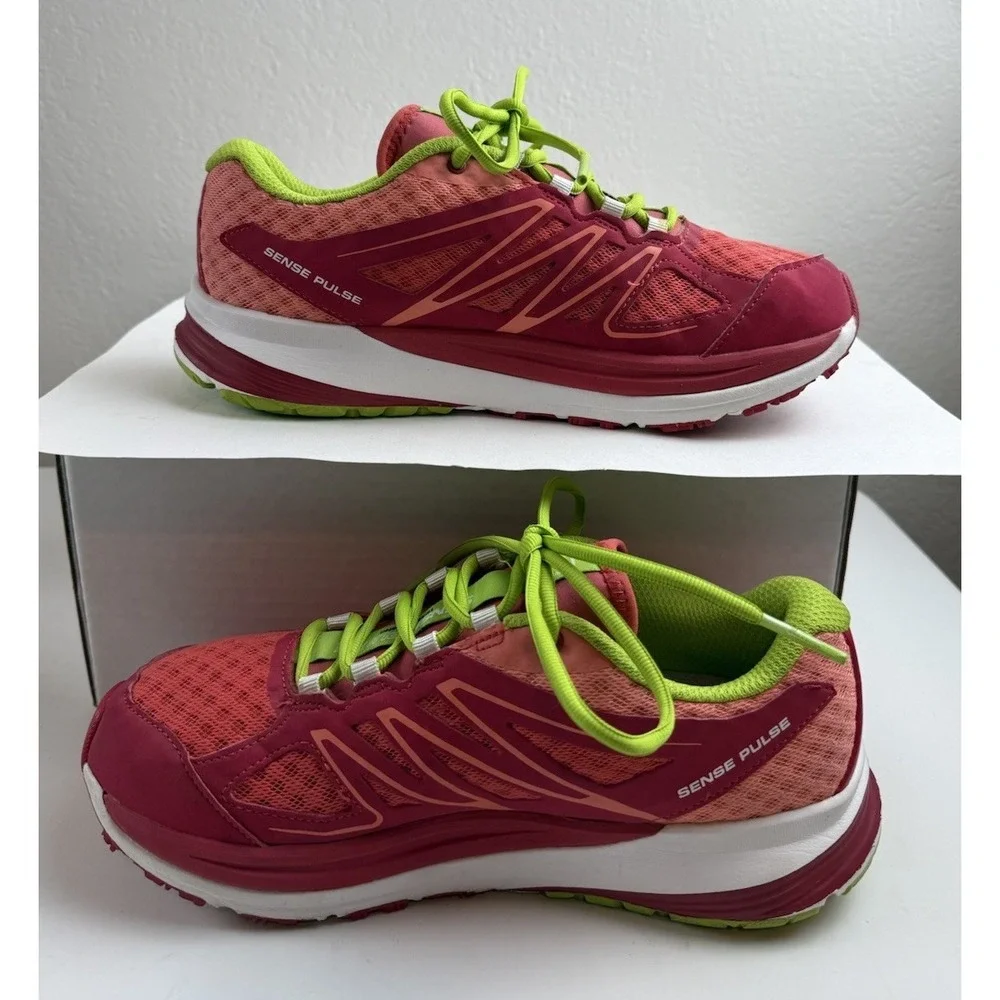 Salomon Pulse Trail Running Shoes Pink Lime Mesh Athletic Sneakers Women Sz 7.5